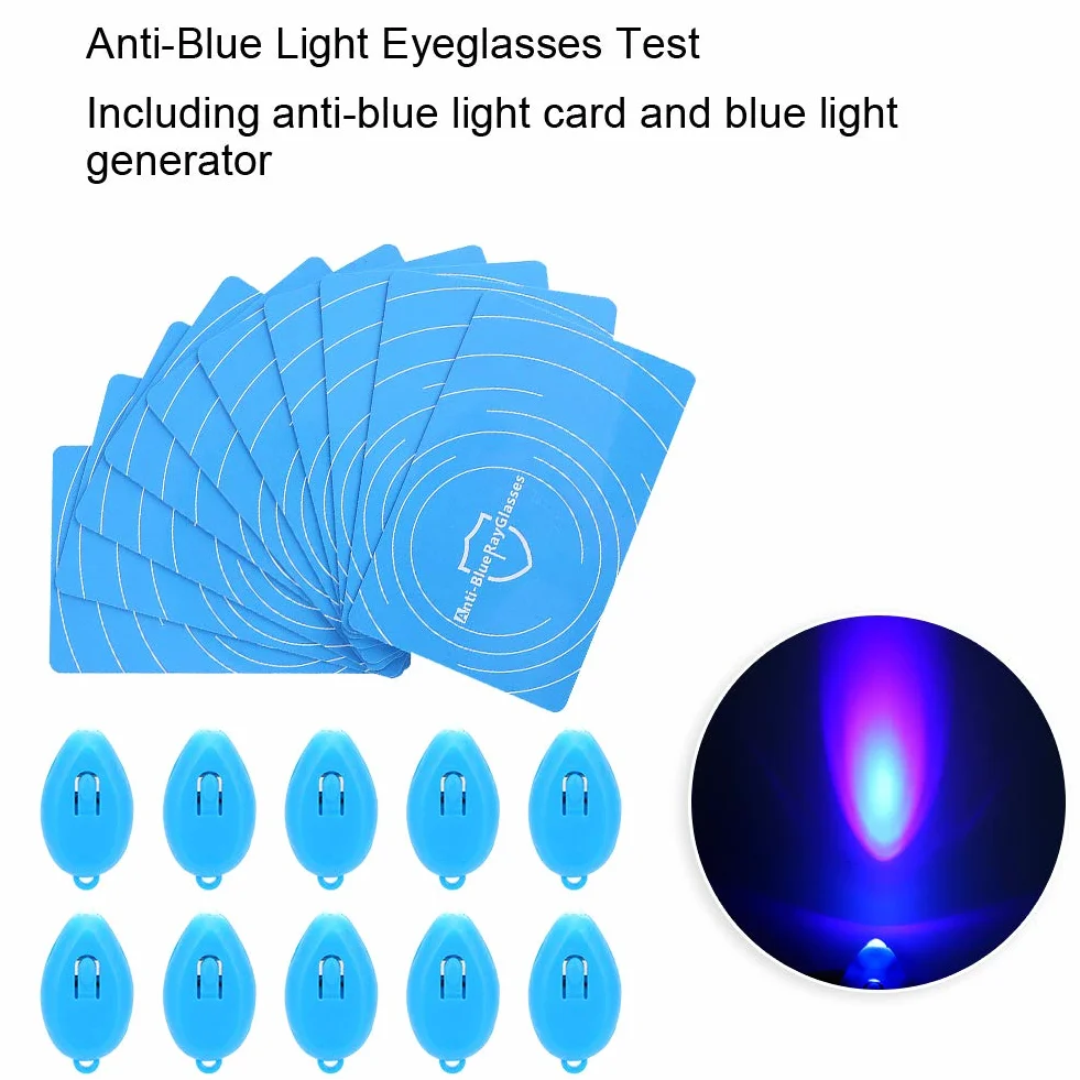 Profesional Anti-Blue Test Detection Card, Generador de Luz Azul Para Probar Gafas, 10 Sets