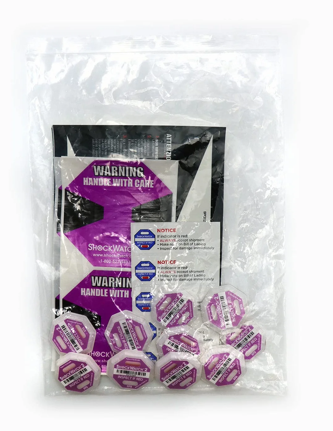 ShockWatch 2 Indicador de Impacto 37G Morado para Transporte y Embalaje | Pack de 10 Unidades