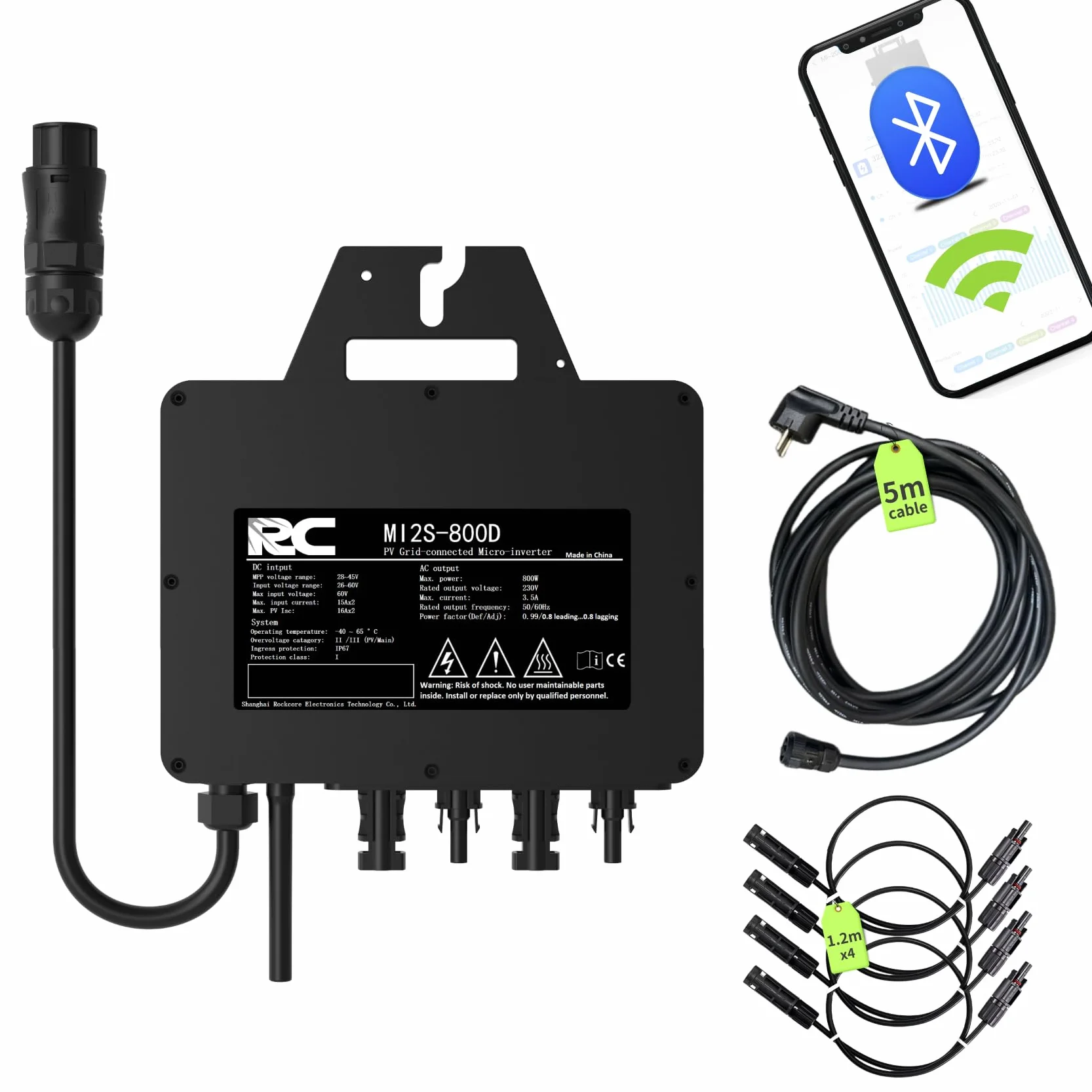 Inversor Micro RC 800W, Certificado CE, Rango de Entrada DC 26-60 V, inversor Solar MPPT, Control de la aplicación Mediante Wi-Fi, Adecuado para Sistemas solares en Balcones, IP67