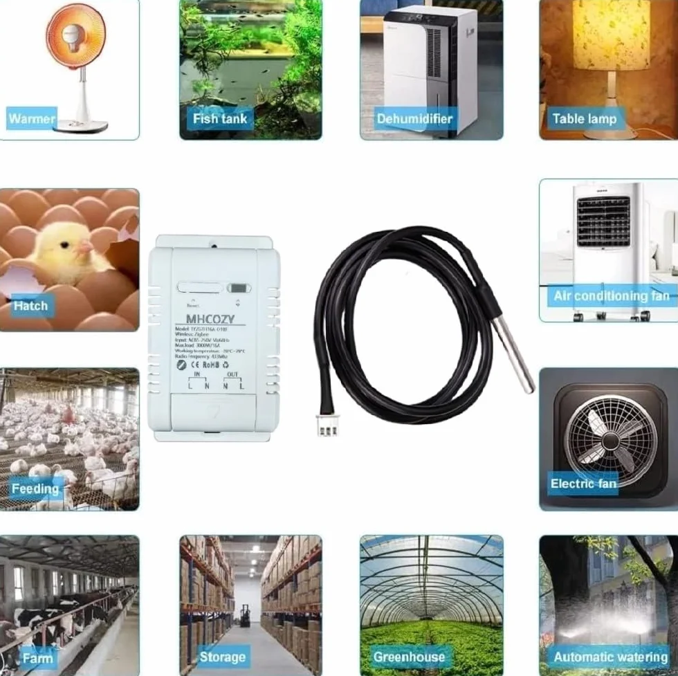 Zigbee Controlador de Sensor de Temperatura con Sonda Impermeable, Control Remoto Tuya App 16 A Smart Switch