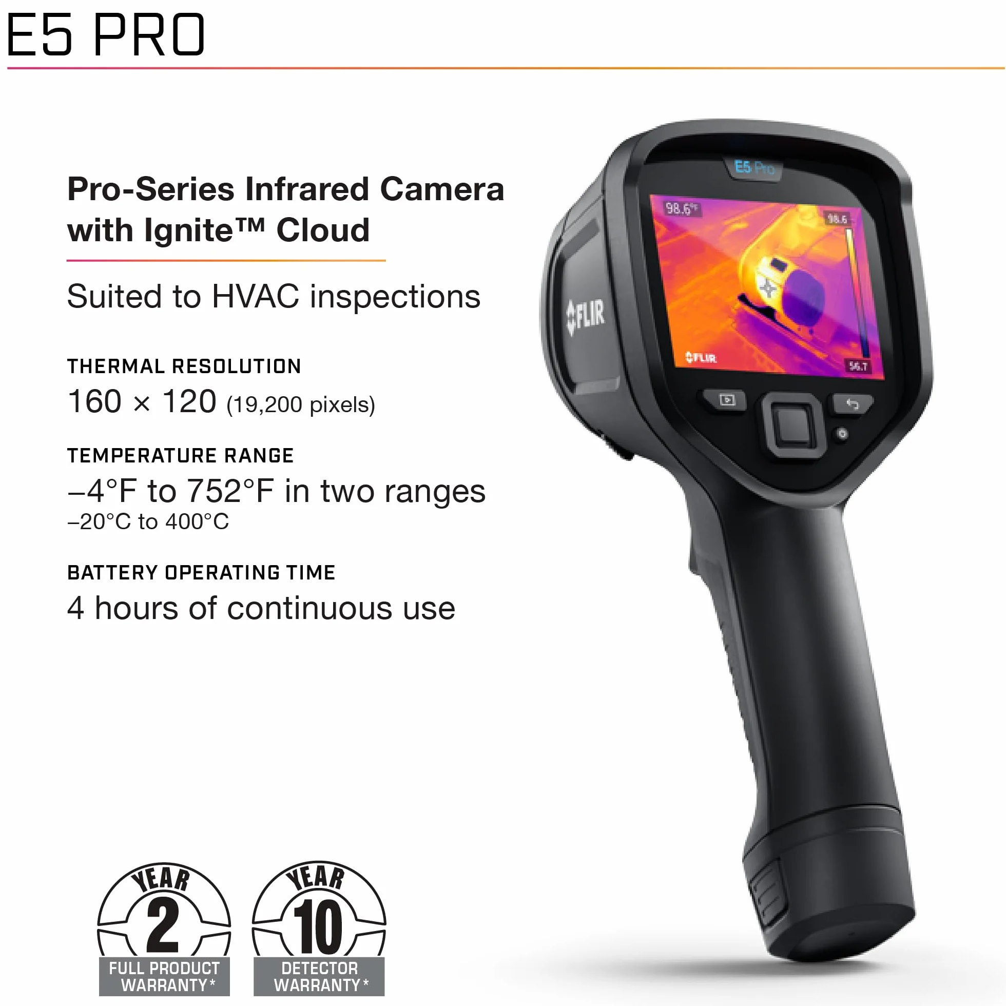 FLIR E5 Pro - Commercial Thermal Imaging Camera with Wifi. High Resolution Infrared Camera with FLIR Ignite Cloud