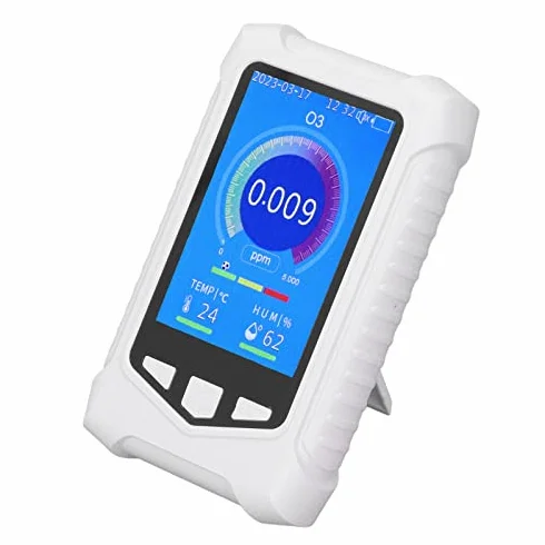Medidor Calidad Aire, O3 86-106Kpa 0-50ppm Detector de Ozono con Carga USB Pantalla LCD de 3,5 Pulgadas para Interior
