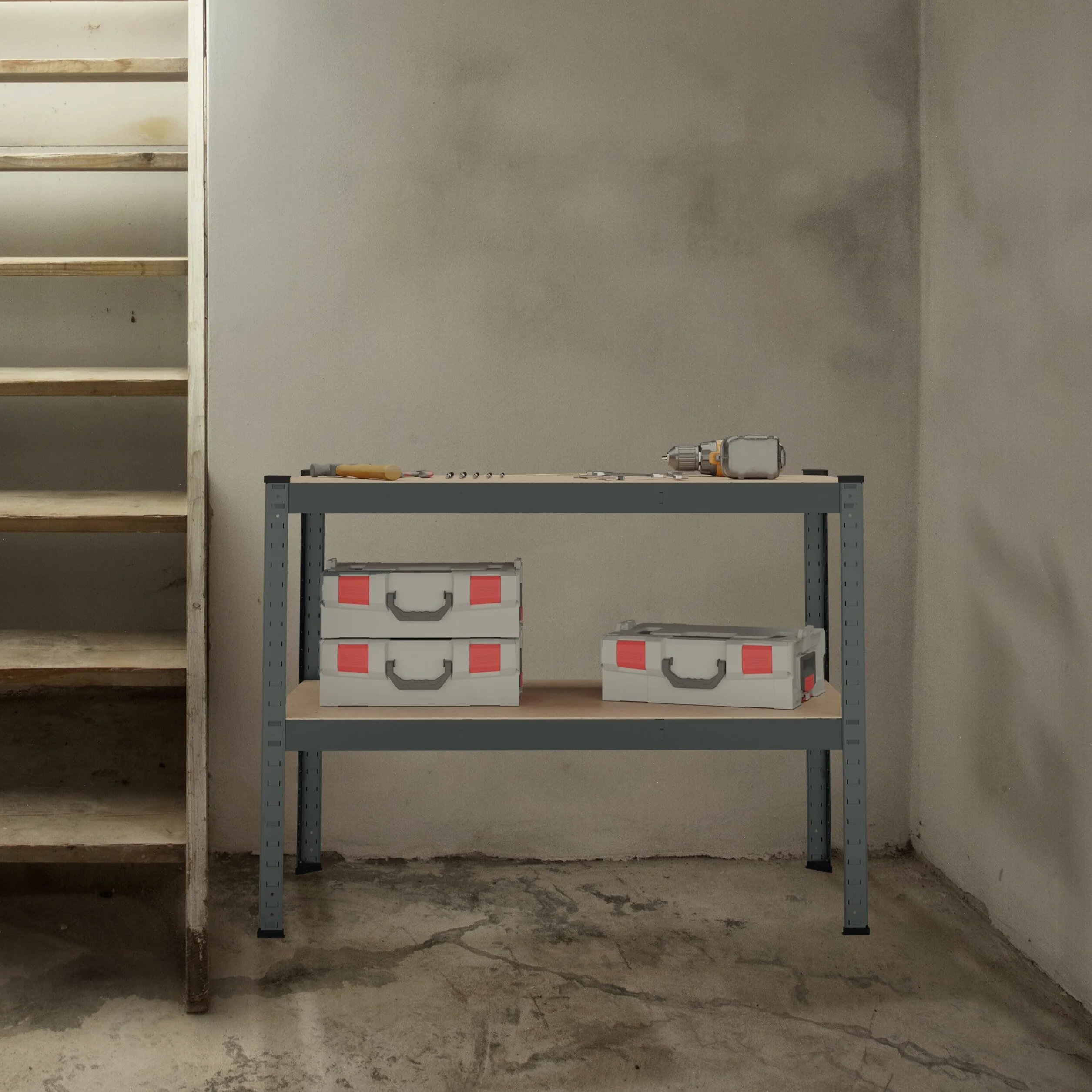 Relaxdays Banco de Trabajo 150 kg 2 Niveles Ajustables 90x120x60 cm Acero MDF Antracita