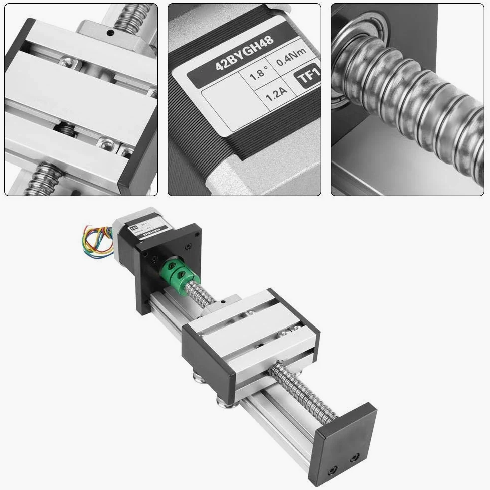 Tornillo de bola lineal, carril de guía de tornillo de bola, 1204 actuador de carrera lineal de tornillo de bola con motor paso a paso de carrera de 100 mm, diámetro 12 mm, alta precisión y