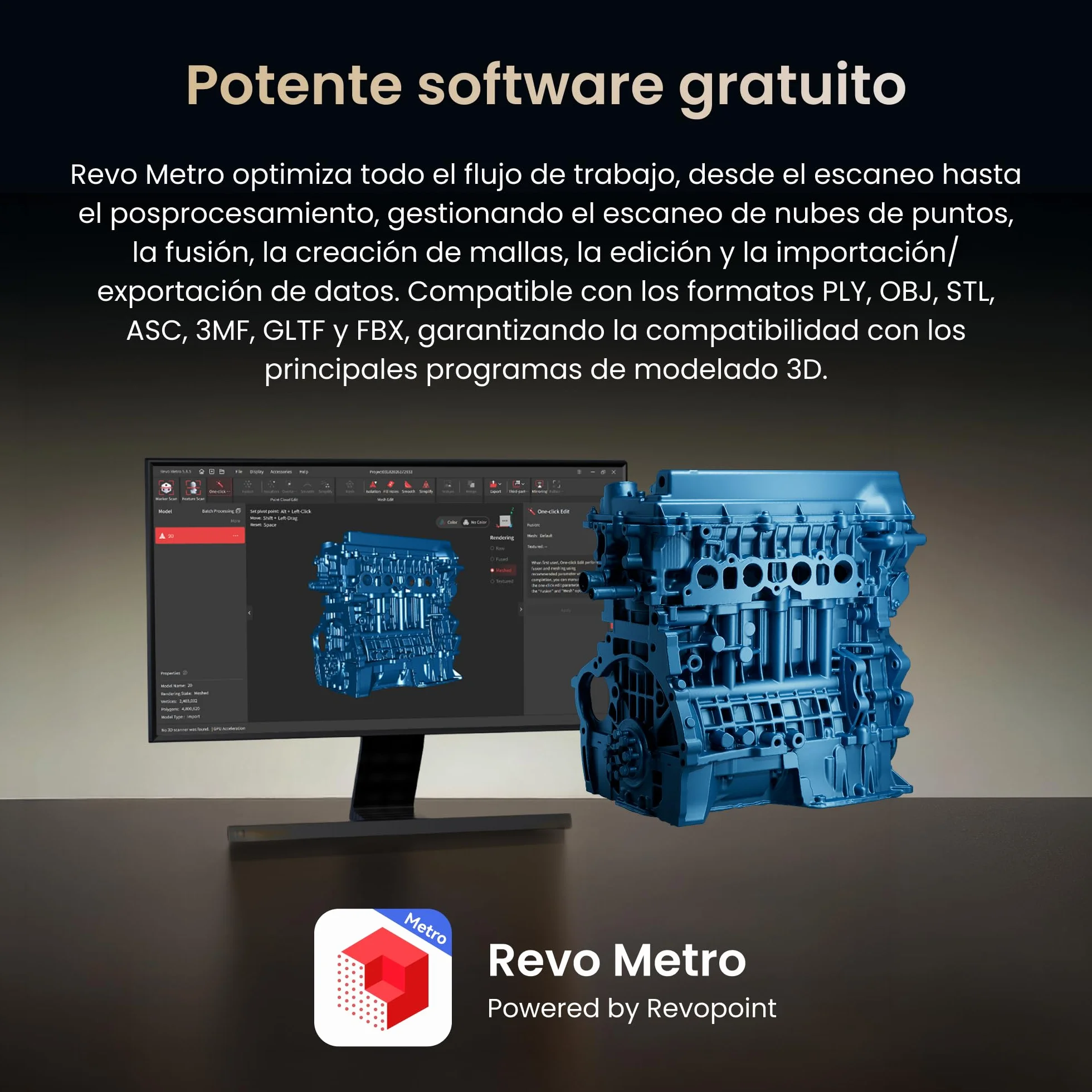 Revopoint MetroY Ultra Escáner 3D, Láser Azul de Precisión de 0,01 mm, Alta Velocidad de 90 FPS, Wi-Fi 6, Escaneo en Exteriores, Escaneo a Todo Color para Ingeniería Inversa e Impresión 3D, Estándar