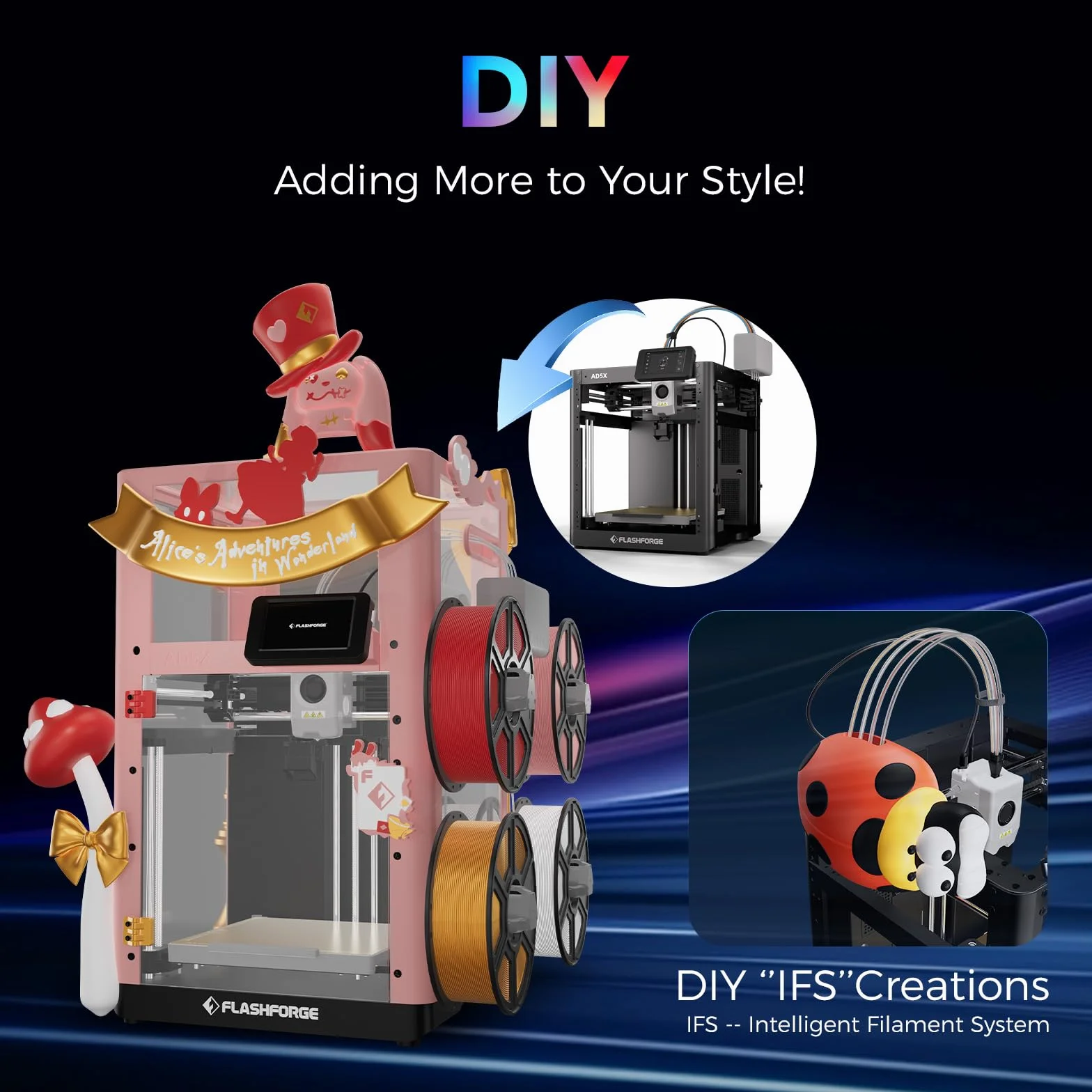 Impresora 3D Flashforge Adventurer 5X con Impresión Multicolor, Personalizable con IFS, multimaterial AD5X Impresora 3D,Velocidad Máxima de Impresión:600mm/s,Recarga automática de filamento de 4kg
