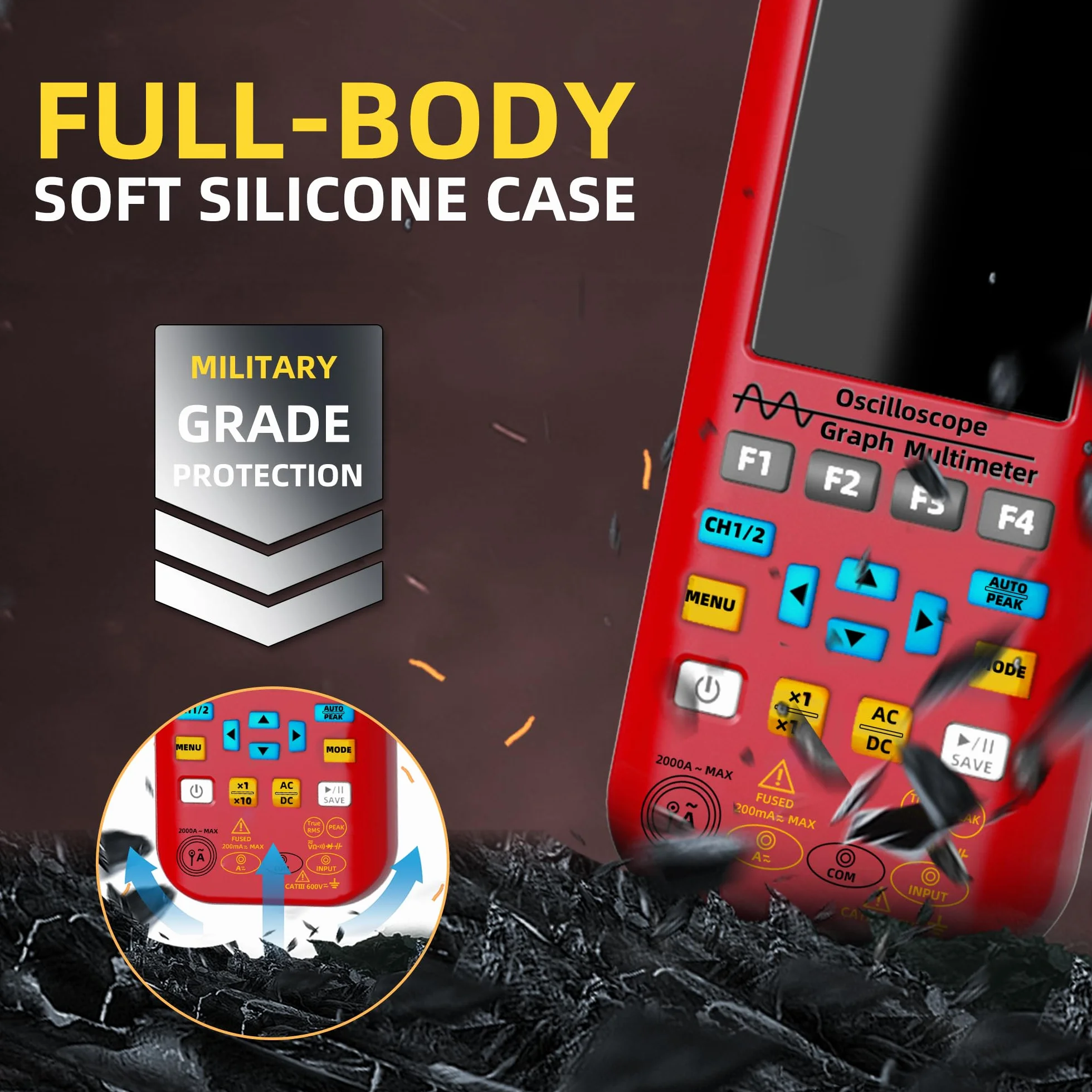 BSIDE O9 Osciloscopio automotriz de mano de 2 canales, 50 MHz, 250 MSa/s, 5000 mAh, multímetro TRMS 20000 cuentas, pantalla de visión completa de 3.9 pulgadas, generador de señal de forma de onda
