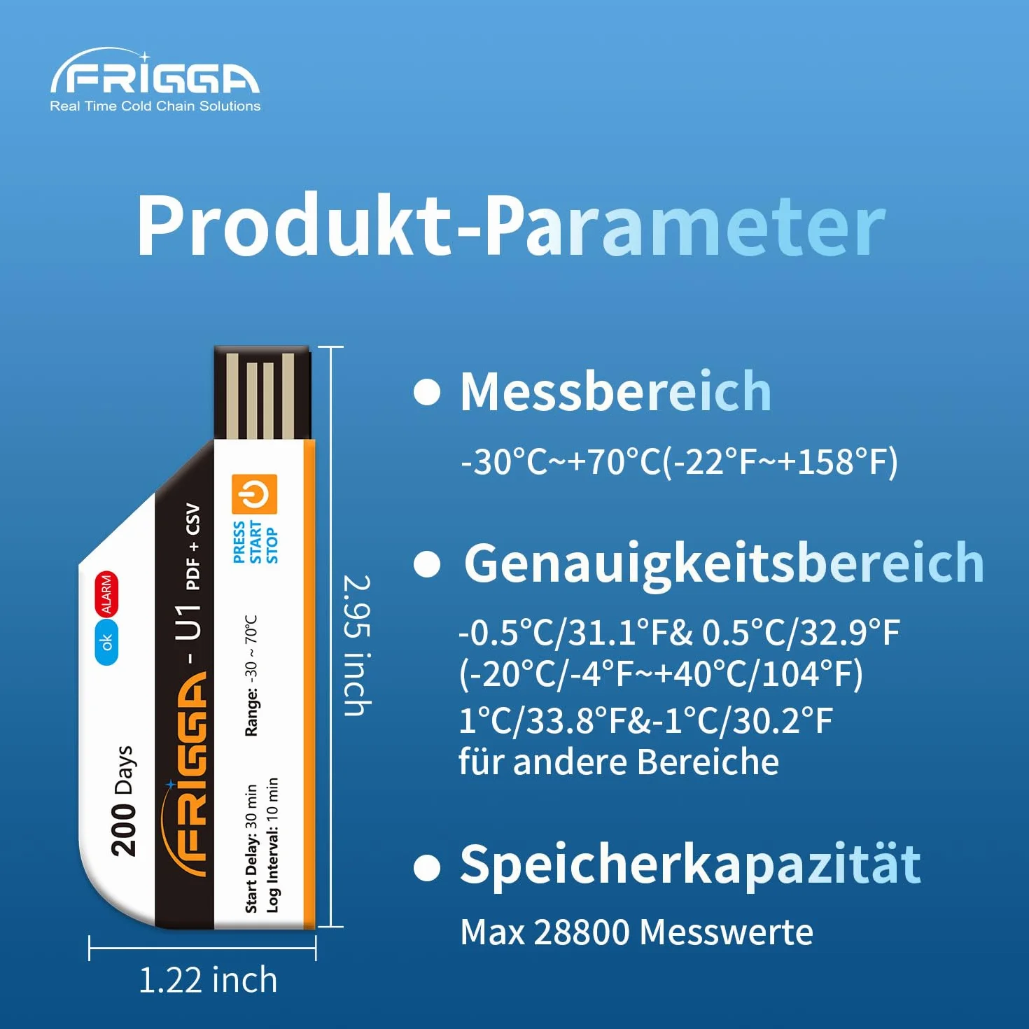 Frigga U1 50 pack USB registrador de datos de temperatura digital desechable 28800 puntos termómetro de alta precisión monitor 200 días con informe PDF CSV