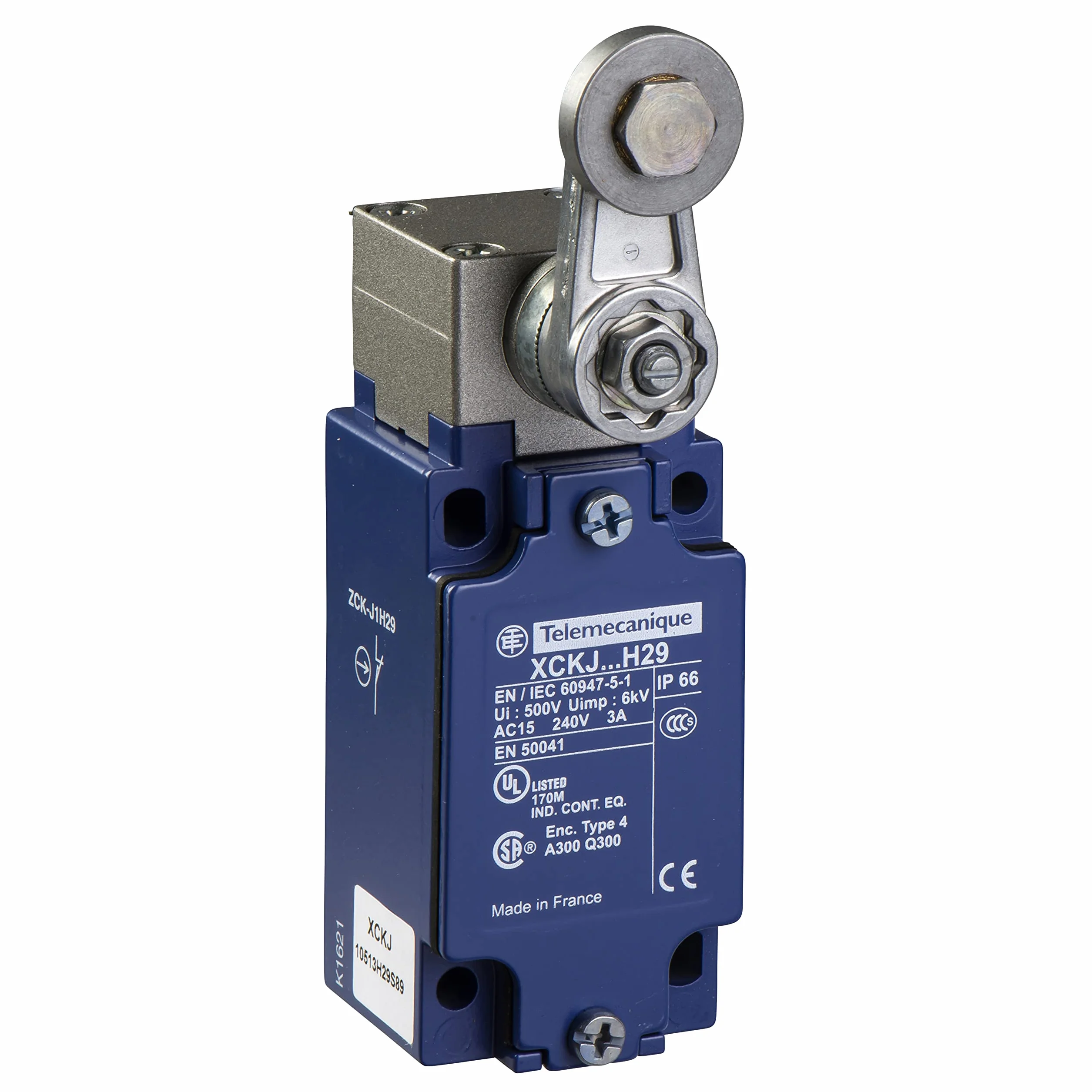 Schneider Electric XCKJ10513D Limit Switch Xckj, Steel Roller Lever, 1Nc+1No, Snap Action, M12