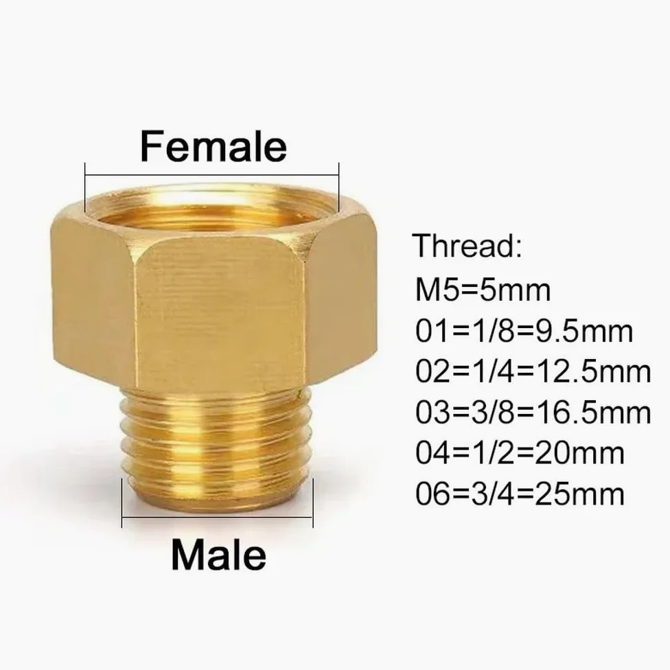 10 piezas Adaptador de acoplamiento rápido de latón para conversión de manómetro macho a hembra de 1/8", 1/4", 3/8", 1/2", M01, F02, 50 piezas