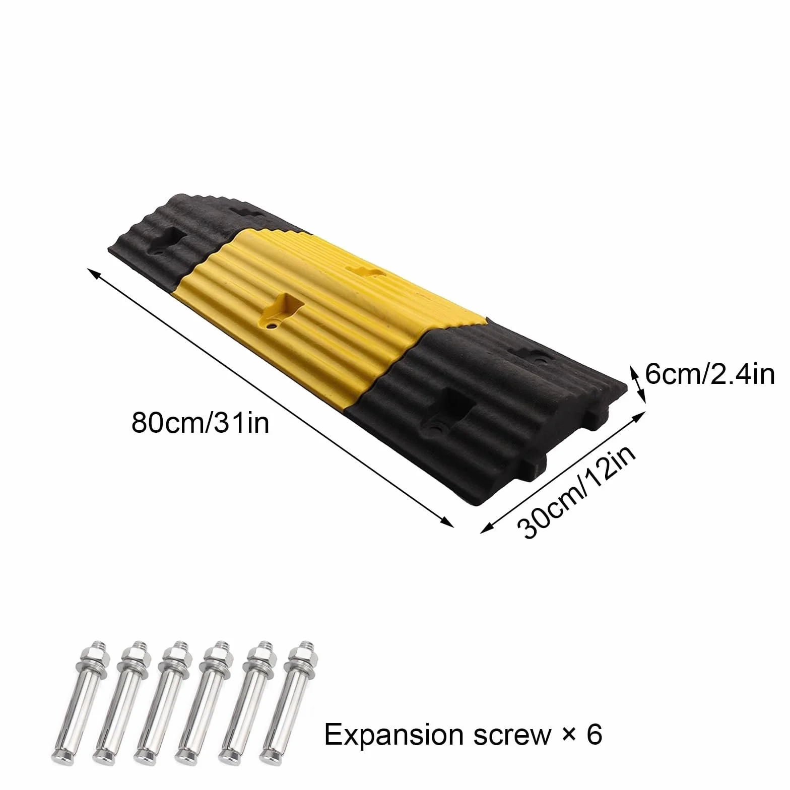 WXXZCE 80cm Reductor de Velocidad Vial, Reductor de Velocidad de Goma, Reductor Velocidad Coche, Altura 6cm, Se Pueden Empalmar, Carga Máxima 40t, para Garajes, Caminos de Grava, Asfalto y Hormigón