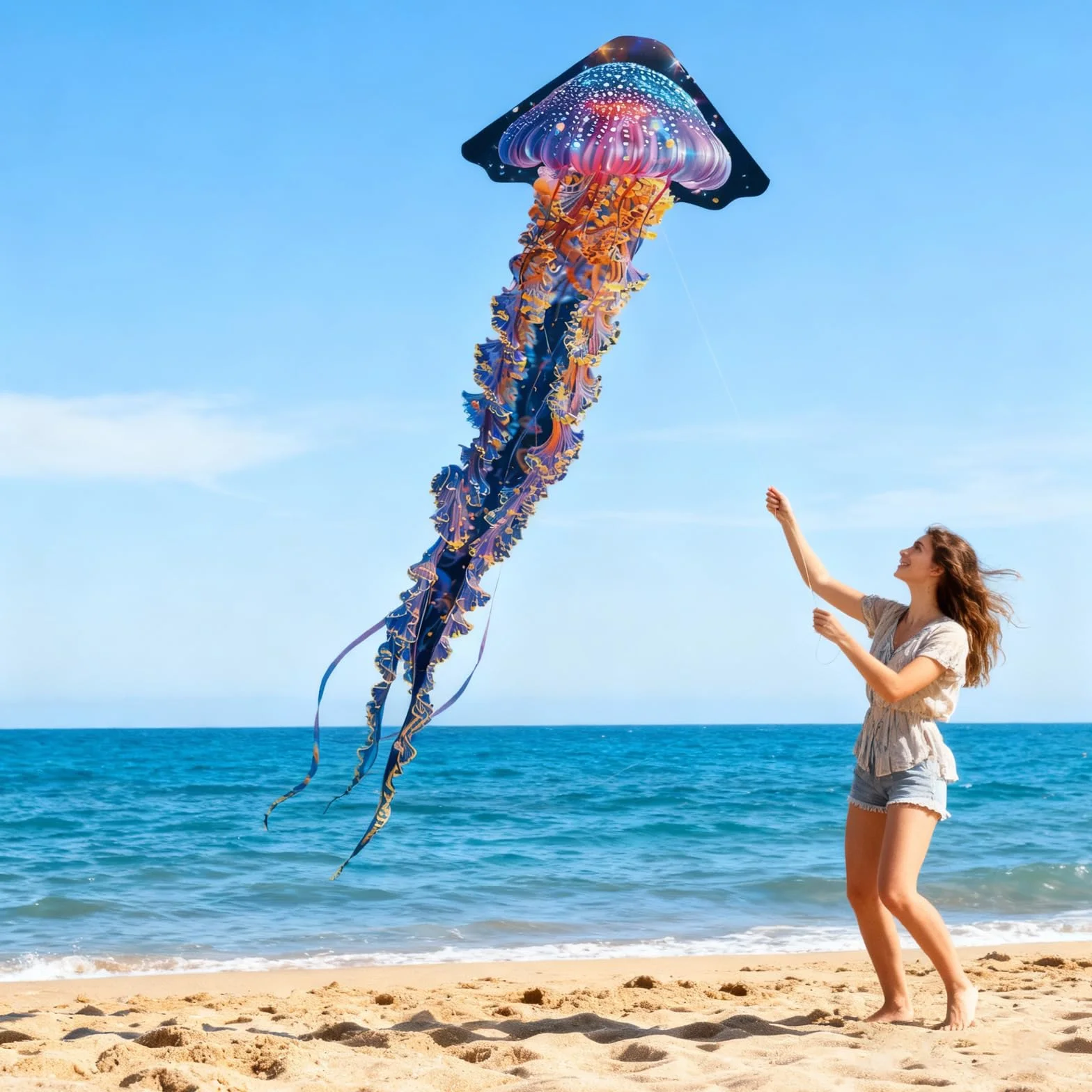 Cometa de Forma-de-Medusa 110x55Inch para Niños y Adultos Principiantes Juegos al Aire Libre