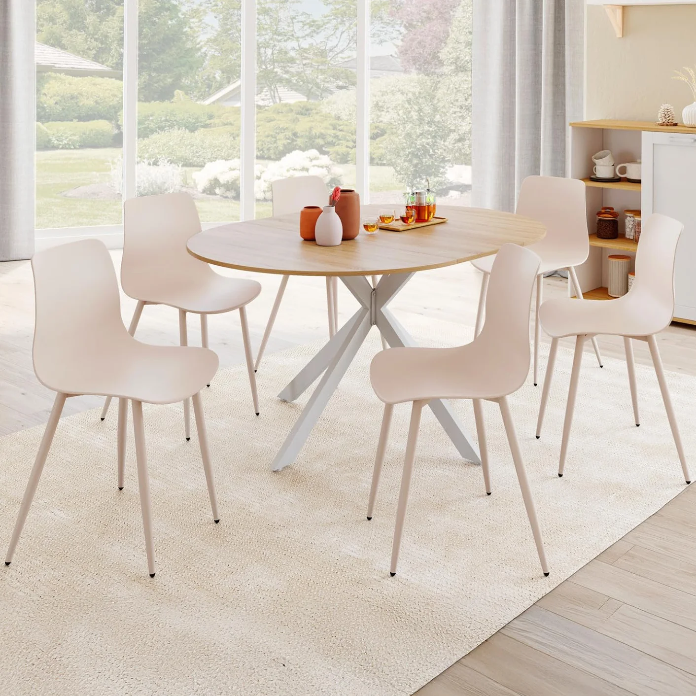 IDMarket - Juego de 6 sillas Kiara Beige con patas de metal