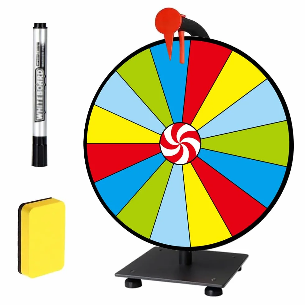 Rueda de La Fortuna 30CM con Marcador y Borrador, Juego de Ruleta Reutilizable para Carnaval Feria Fiesta