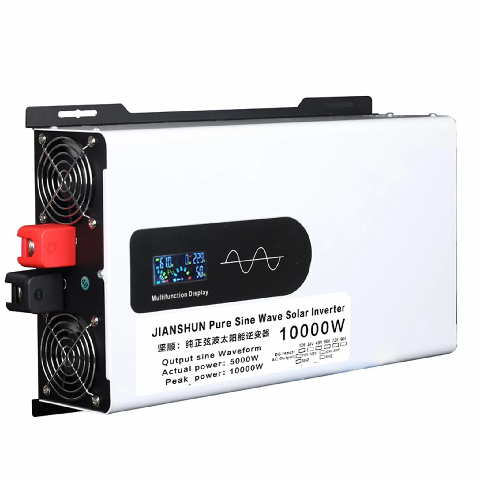 Inversor Onda Sinusoidal Pura 5000W-12000W, Convertidor Solar con Pantalla LCD y De Protección, Salida Estable y Refrigeración Mejorada para Hogar, Coche y Fotovoltaico(10000W,48V)