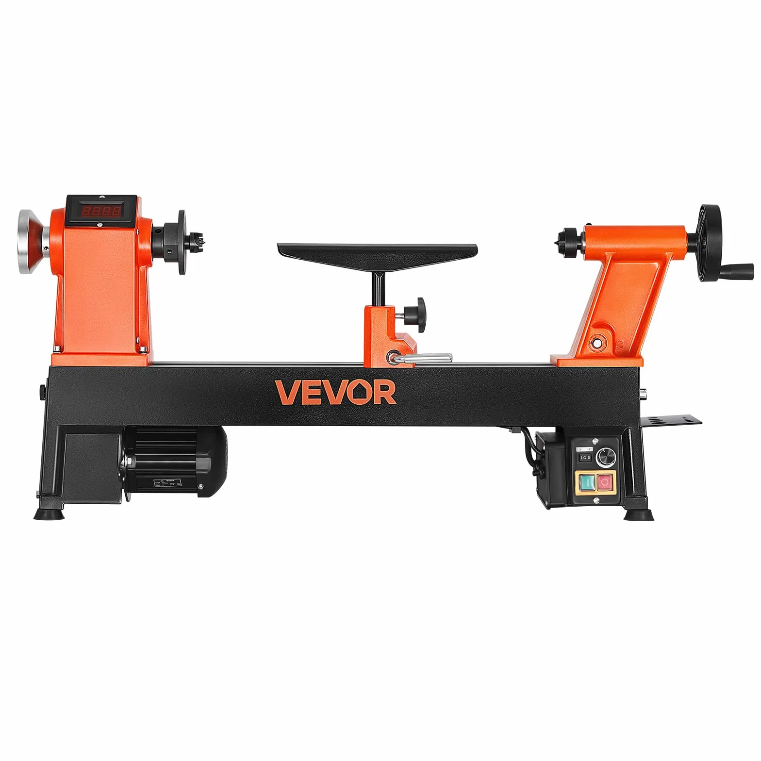 VEVOR 750 W Torno de Sobremesa de Carpintería con Velocidad Variable de 150 a 3800 RPM, Banco de Trabajo de 304 x 465 mm, Motor de CC sin Escobillas, Construcción de Hierro Fundido para Bricolaje