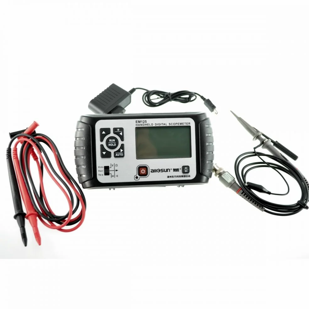 Osciloscopio Digital Modelo EM125 25MHz con Multimetro Integrado 100MSa/s Pantalla LCD Bateria Recargable
