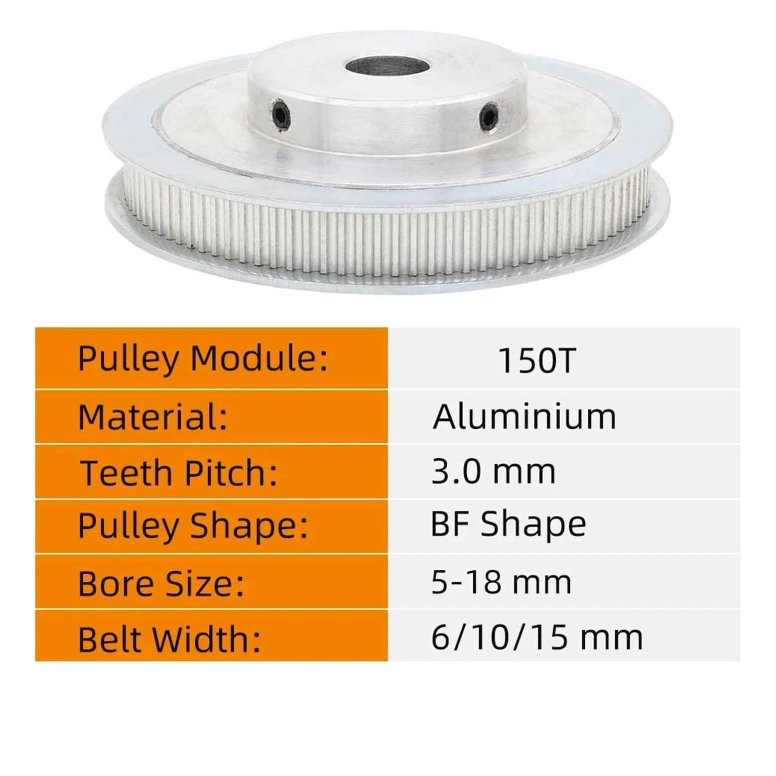 Polea de Motor eléctrico 150T, paso en forma de BF, ruedas de aleación de dientes de arco circular de 3,0mm, ancho de correa de 10/15mm, diámetro de 5-20mm, 150 dientes | 22X6X2.8 mm,Belt Width 15 mm
