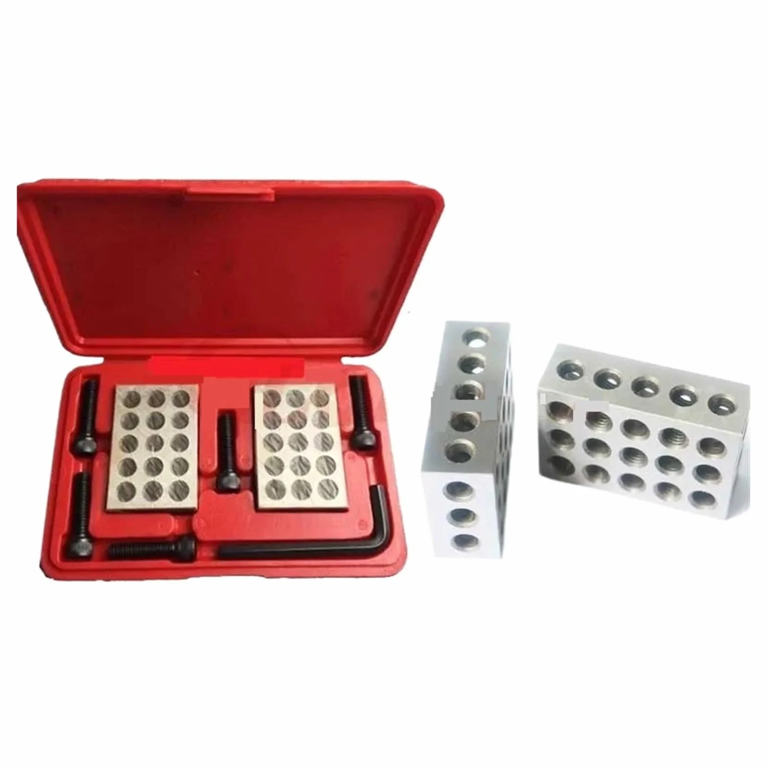 Bloques patrón paralelos Juego de bloques de sujeción paralelos con calibre de precisión de 23 orificios de 1, 2 y 3" con llave de tornillo(1-2-3 INCHwithwrench)