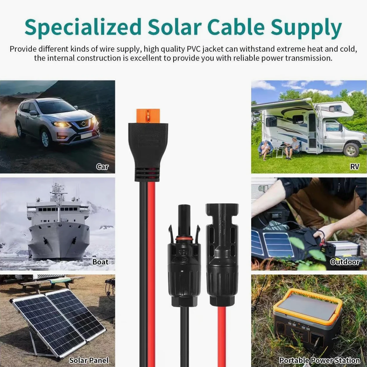 Cable de cobre estañado XT60i de 10 AWG a conector de panel solar, cable de extensión de 50 pies – Cable solar a XT60i resistente para baterías RC, drones, sistemas de energía solar y aplicaciones de