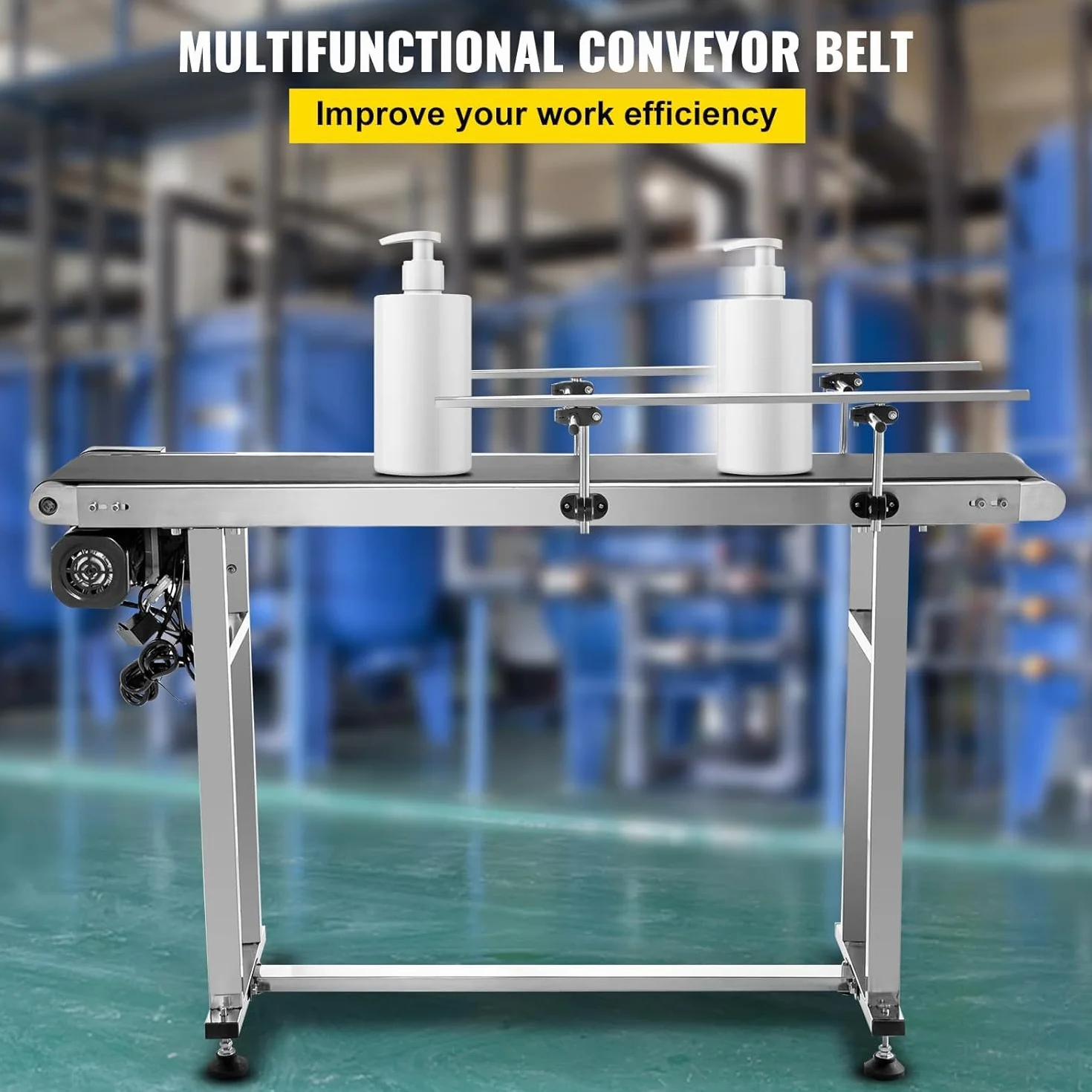 VEVOR Cinta transportadora de PVC de 59 x 15.7 pulgadas, transportador eléctrico de PVC de 110 V de velocidad automática ajustable, máquina transportadora con doble barandilla, en acero inoxidable,