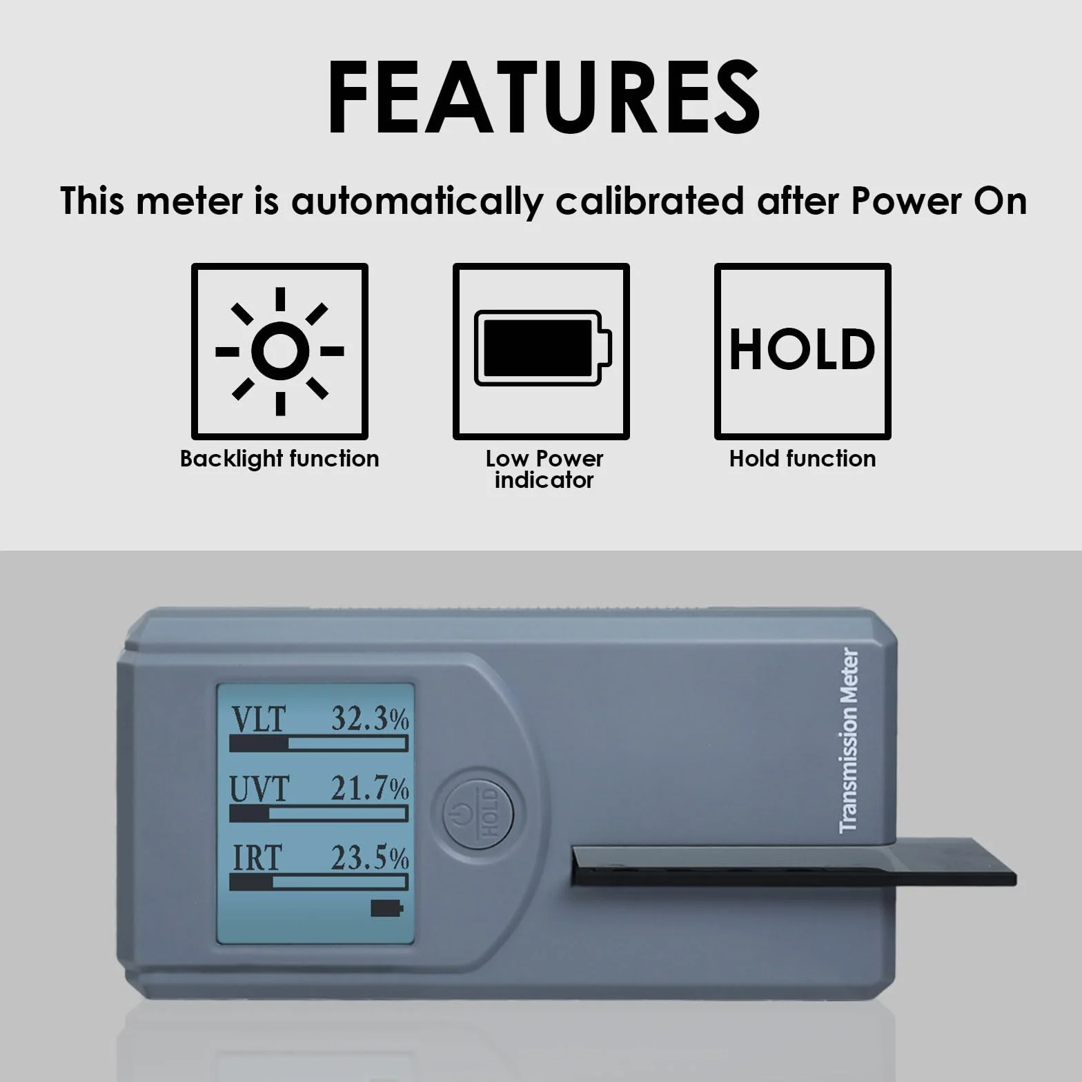Medidor de tintado portátil calibración automática medición VL UV IR transmisión película solar