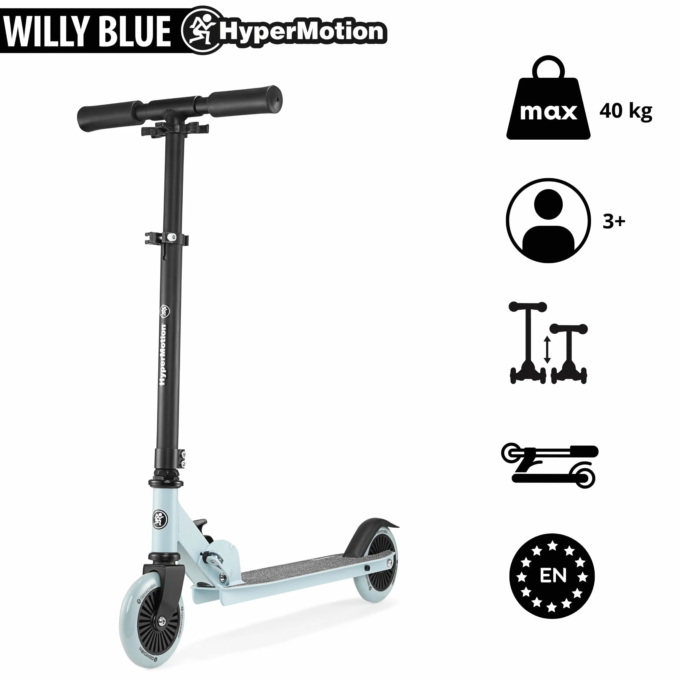 HyperMotion Plegable Patinete Niño Scooter Ligero 3-8 Años Volante Ajustable Ruedas 125mm ABEC7 Antideslizante Carga Máxima 40 kg