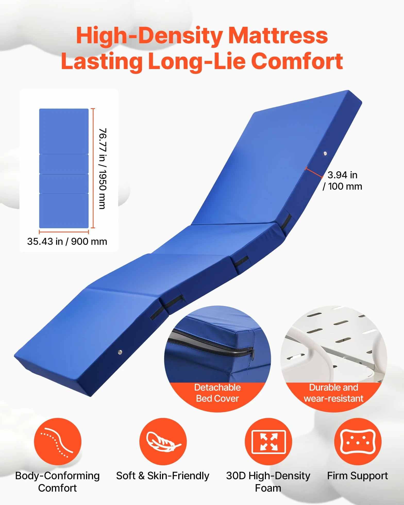 VEVOR Cama de Hospital Eléctrica de 5 Funciones, con Sistema de Cierre Centralizado y Trendelenburg, Cama Médica con Ruedas para Hospitalización en Easa, Capacidad de 250 kg, 217 x 108 x 47-76 cm