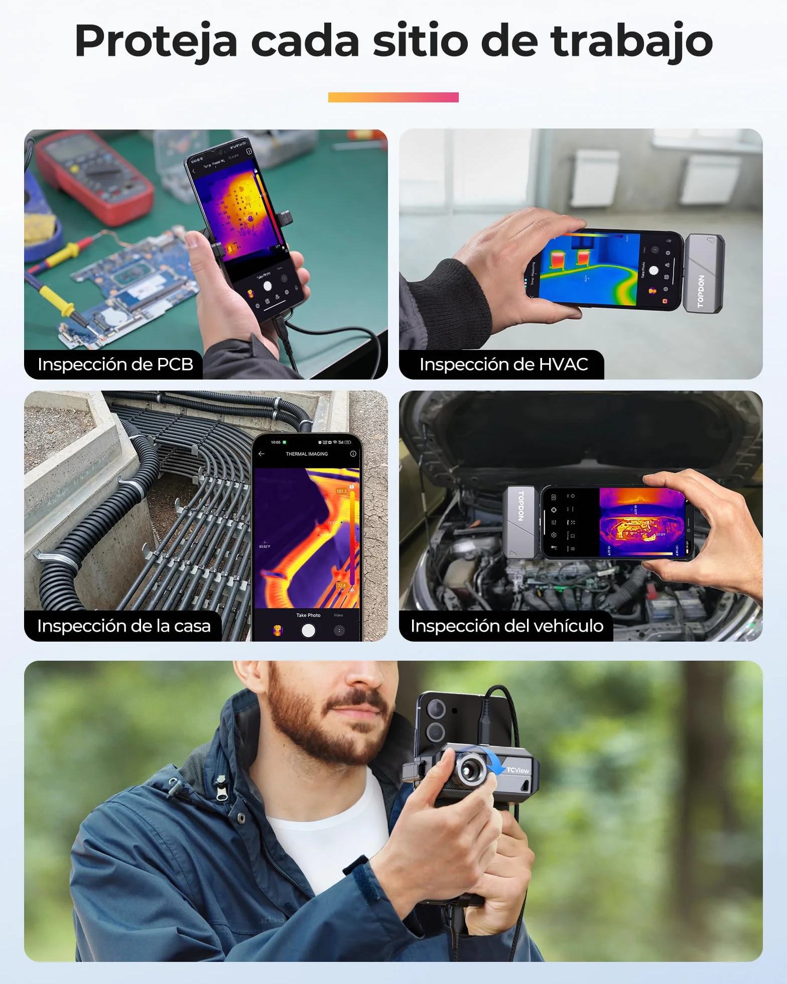TOPDON TS001 Cámara Térmica para Android, Lente Ajustable de 9mm, Rango de Observación 0.1 a 500M, Alta Resolución 512 x 384 IR, 25Hz, Cámara Termográfica de Enfoque Manual para Placas PCB, Exterior