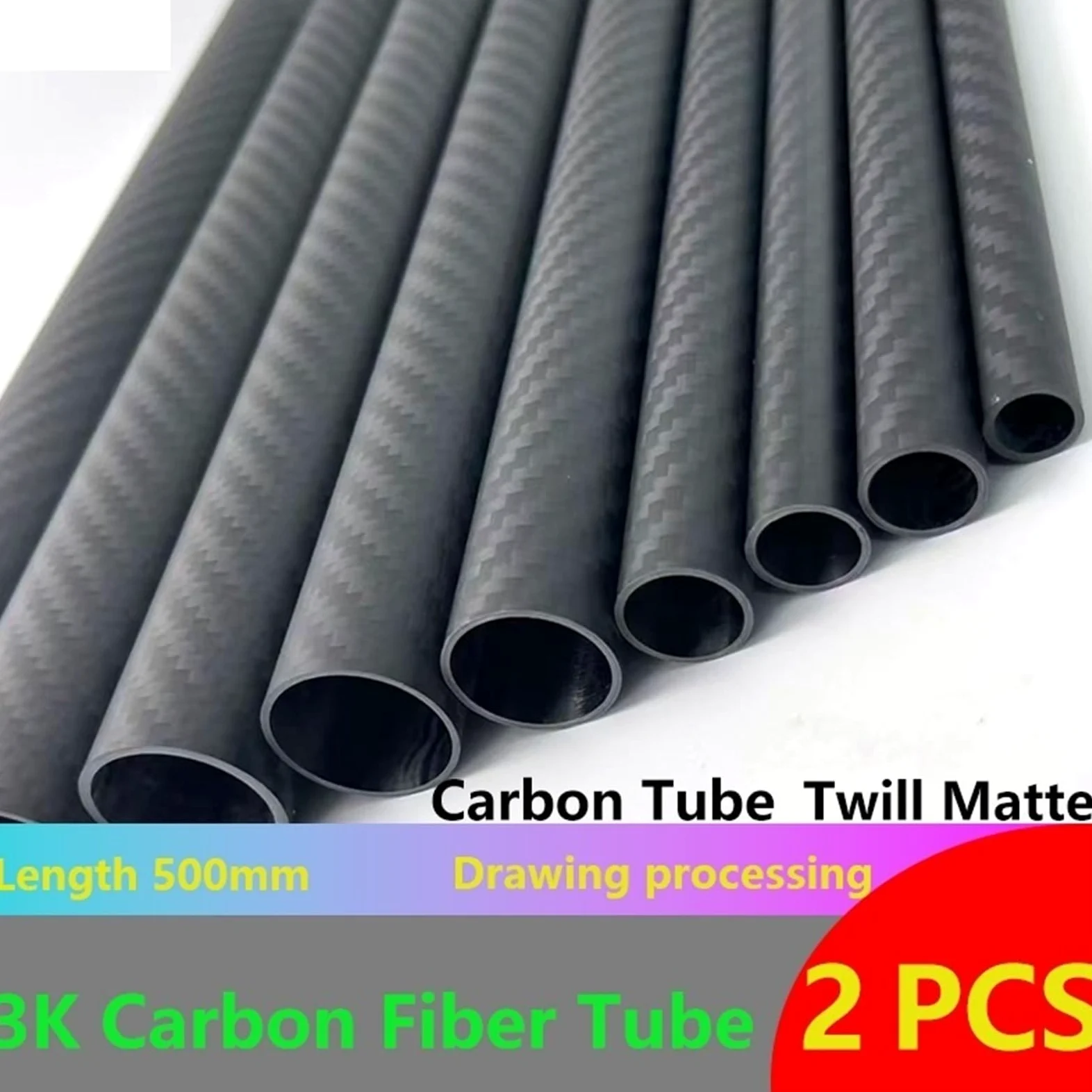 Tubo De Fibra De Carbono Tubo de fibra de carbono mate de sarga de 2 piezas | Longitud 500 mm DE 8 mm 10 mm 12 mm 14 mm 16 mm 18 mm 20 mm 22 mm 24 mm 26 mm 30 mm(20x15x500mm 2pcs)