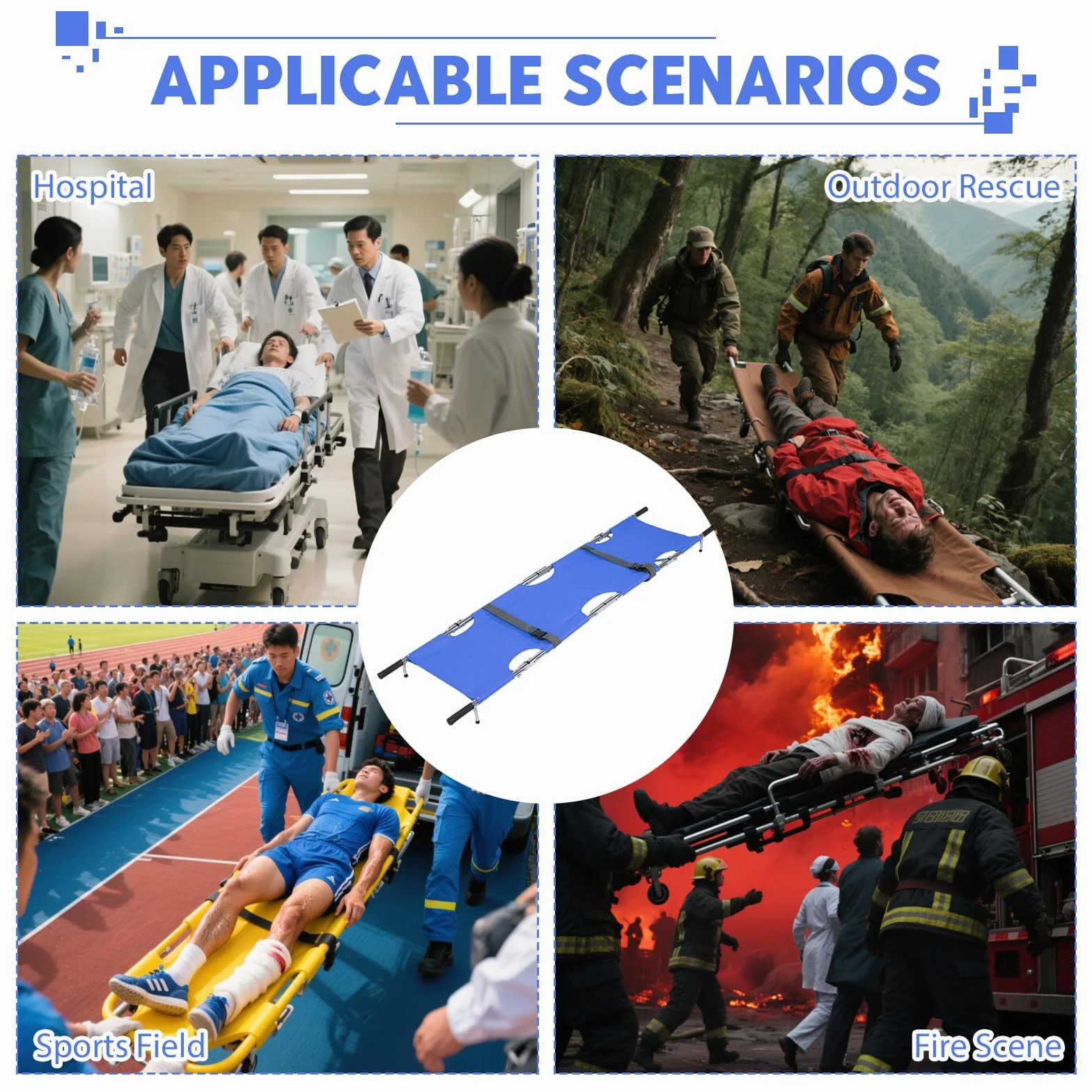 Camilla de Rescate Portátil, 210 * 54cm Camilla Plegable con Bolsa de Almacenamiento para Rescate en Montaña y Transporte de Larga Distancia(Azul)