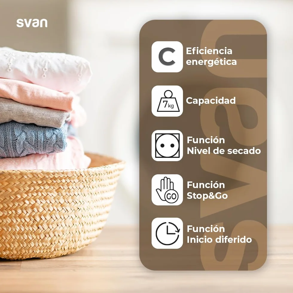 Svan Secadora de Evacuación 7Kg Carga Frontal Blanco SSE700C 2000W 16 Programas