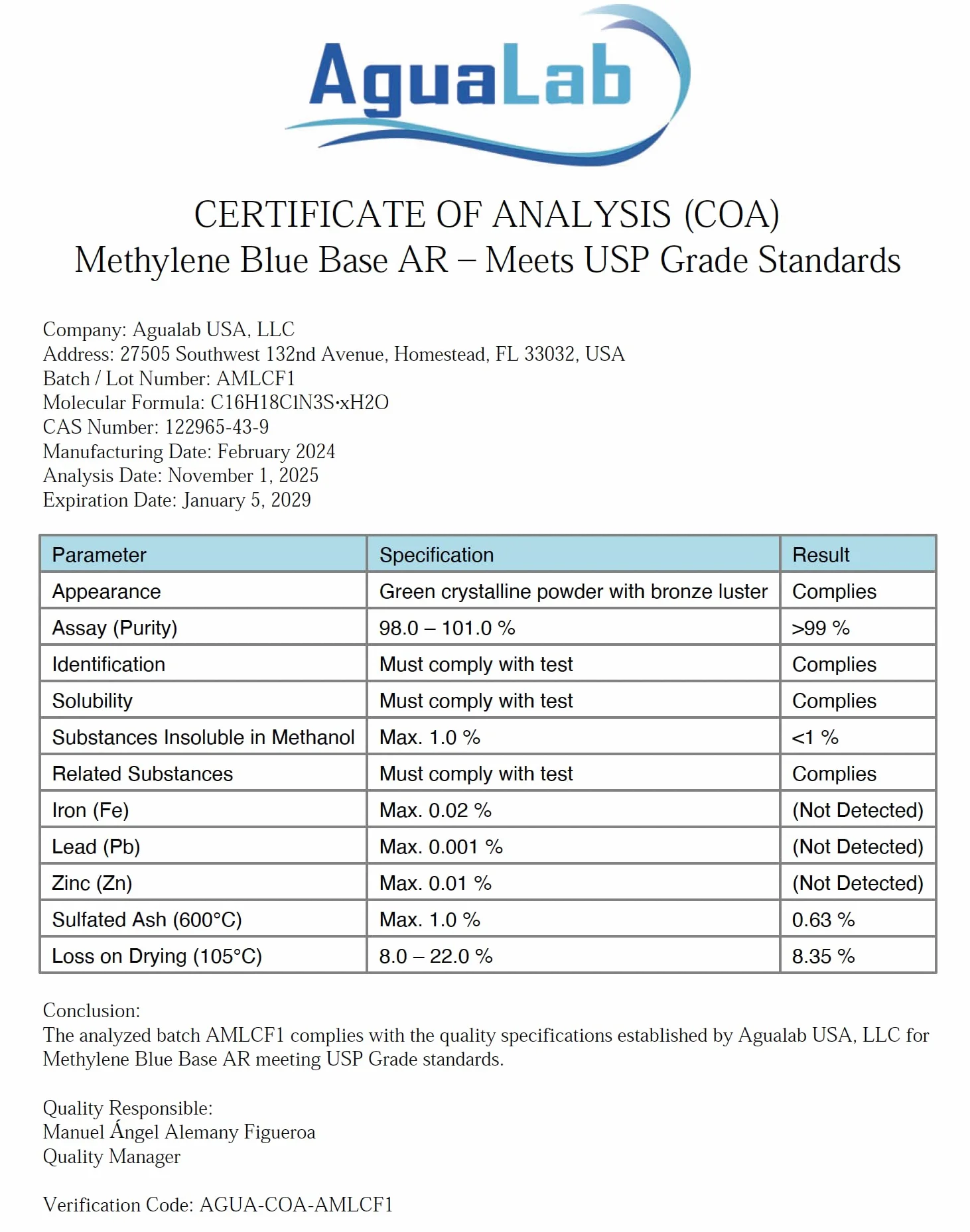Solución de Azul de Metileno 1% EP-USP 99% 100 ml Grado Farmacéutico Vidrio Azul Protector UV con Gotero