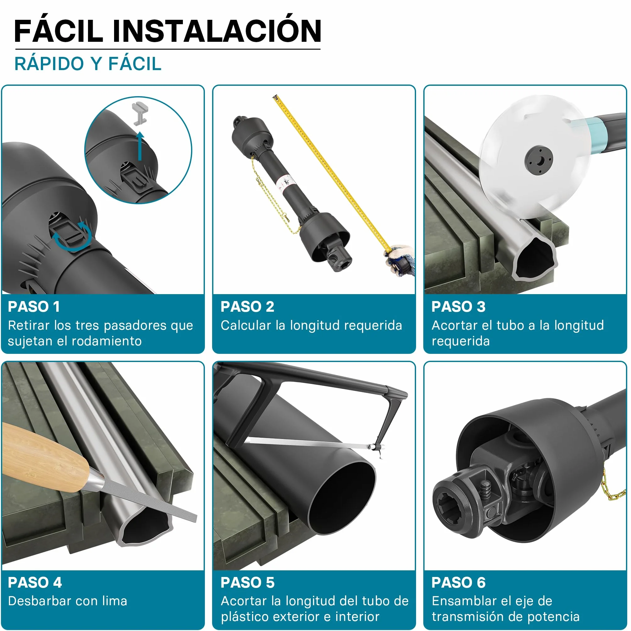 WilTec Toma de Fuerza T1 Eje transmisión cardán 800-880mm 210Nm 540rpm PTO 18kW 25CV 2X 1 3/8" 6 Dientes