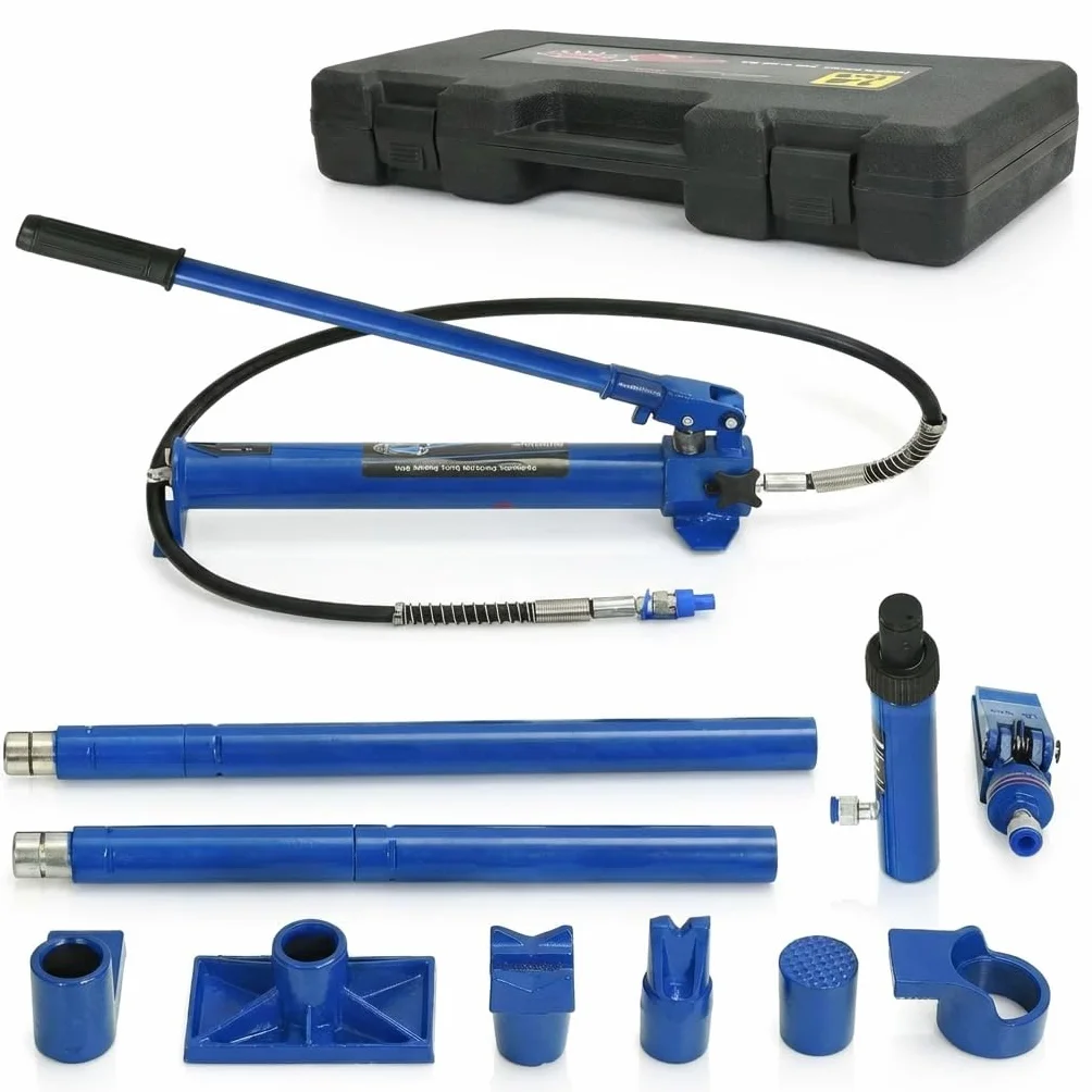 Porta Power Set de cilindro hidráulico de 12 toneladas, herramienta de enderezamiento de carrocería, con manguera de aceite de 1,4 m y maletín de transporte, juego de gato hidráulico para taller