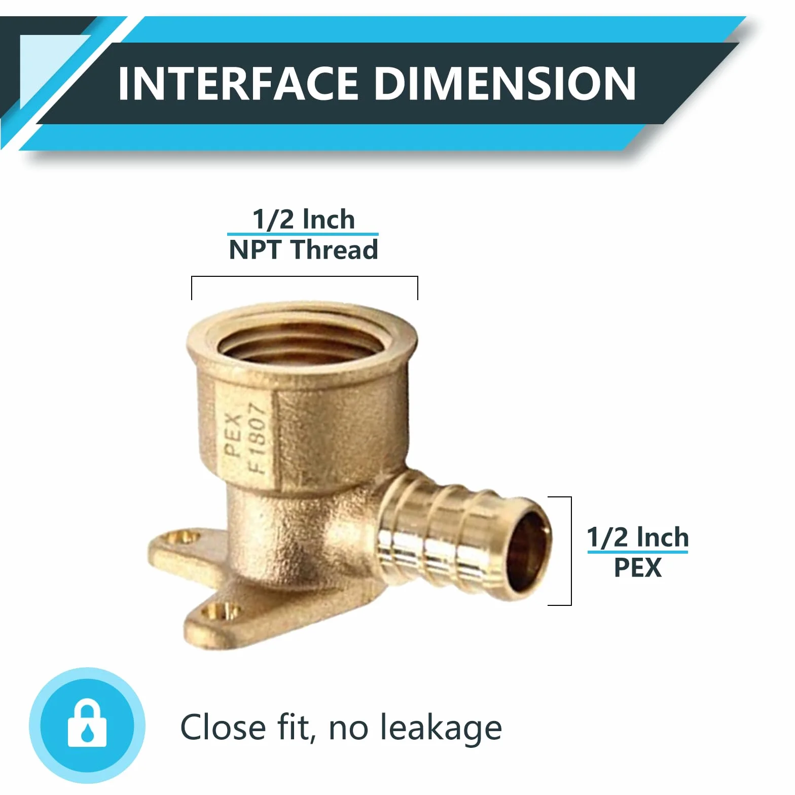 Paquete de 20 accesorios PEX, adaptador de codo de oreja caída NPT roscado hembra Pex de 1/2 x 1/2 pulgada, accesorios de crimpado de latón, para tuberías PEX, ASTM F1807