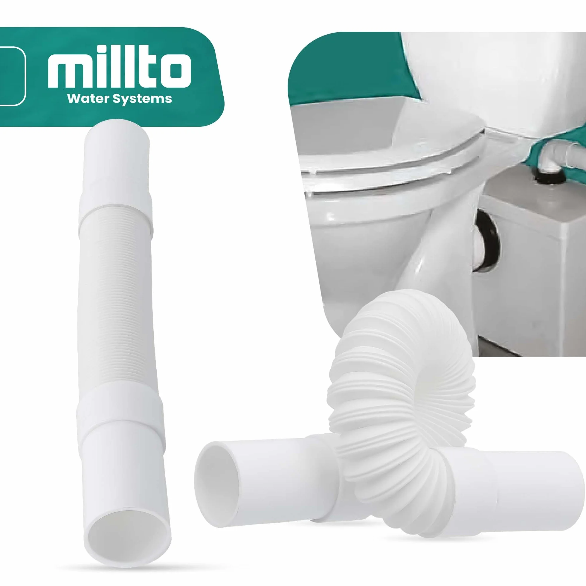 Millto Tubo de drenaje flexible 40 mm blanco polipropileno conector universal ajustable