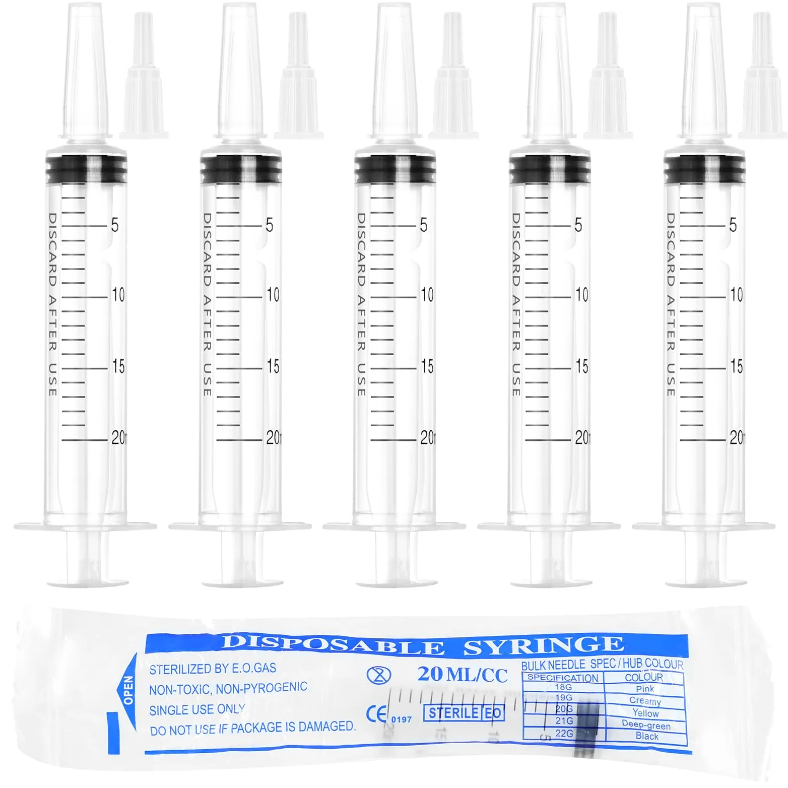 Jeringa de 20 ml para líquido, paquete de 50 jeringas grandes de plástico con adaptadores y tapa, jeringa sellada individualmente para alimentación, gelatina, agua de riego y laboratorios científicos