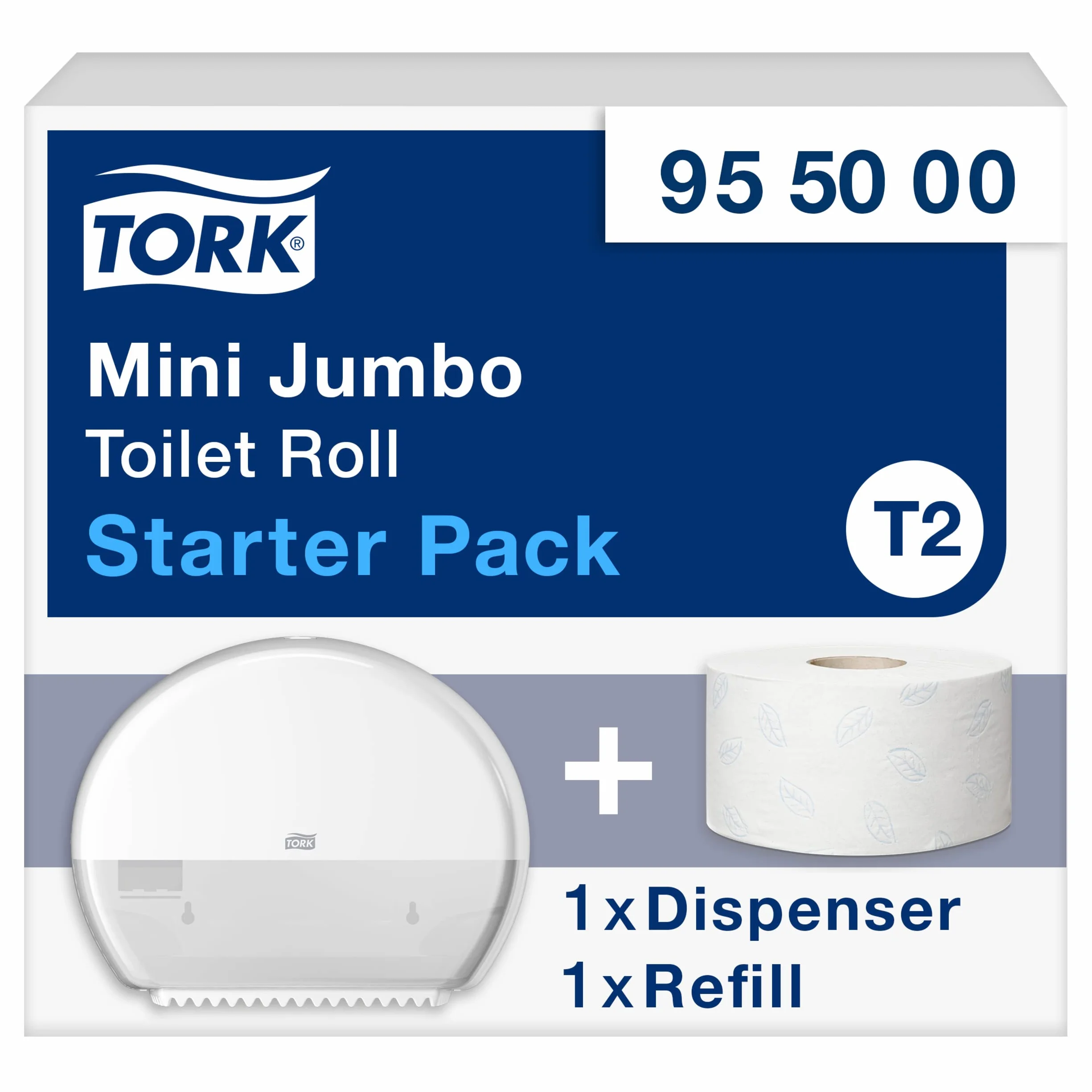 Tork Mini Jumbo Papel higiénico Starter Pack - 955000 - T2 + Recambio de papel higiénico (170 metros)