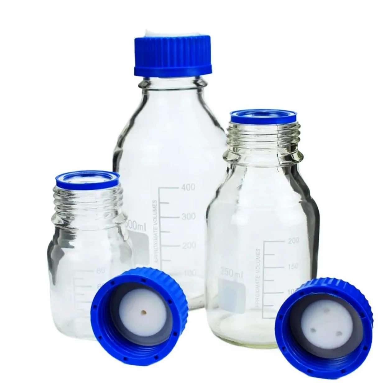 ApuaVireo&Co Frasco de Vidrio for reactivos de Laboratorio, Frasco de Vidrio de borosilicato con Tapa de Seguridad GL45, 100 ml-1000 ml, 1-3 Orificios.(500ml 3 Holes)
