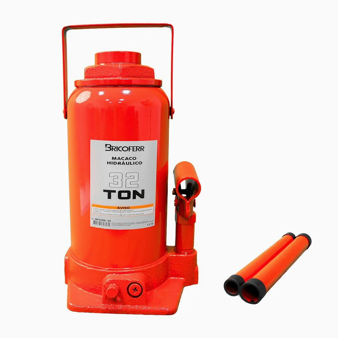 Bricoferr Gato hidráulico Tipo Botella 32T – Altura Ajustable de 285 a 465 mm