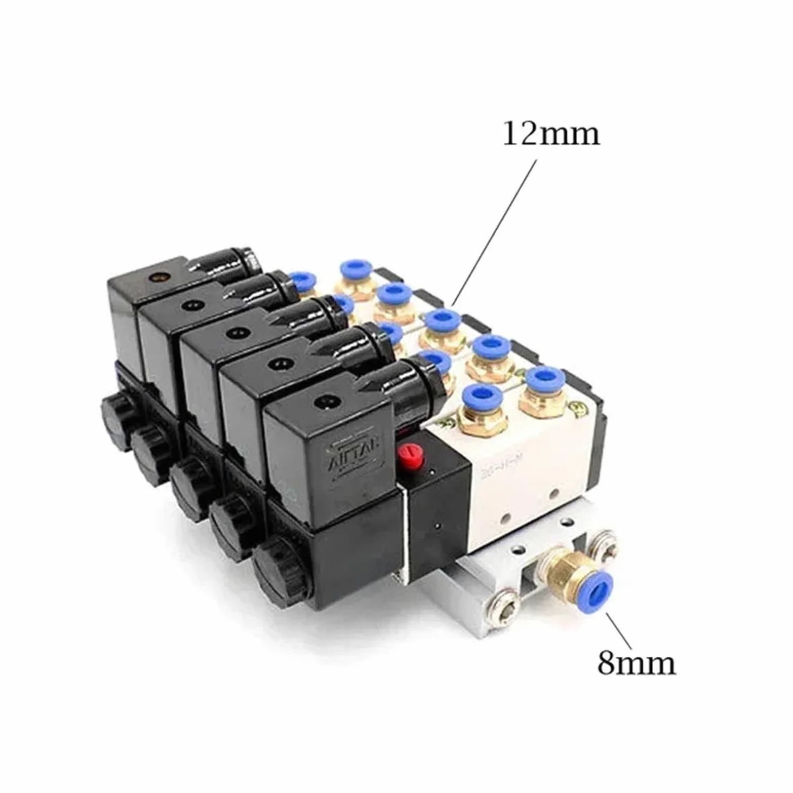 Bloque de electroválvula neumática 4V210-08, 12/24 V CC, 110/220 V CA, opción múltiple, con Base de Montaje y colector de 2/3/4/6 vías(5 Position 12mm Fitting,AC110V)