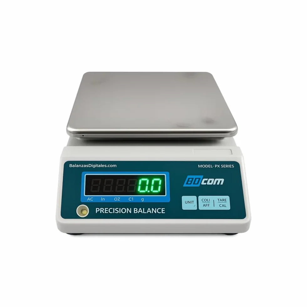 BDCOM PK-6K Balanza de Precisión Digital Profesional (6000 g x 0,1g) para Laboratorios, Talleres, Joyería, Química y Farmacia | pantalla LED | Batería interna recargable | IP44 | Plato en acero inox.