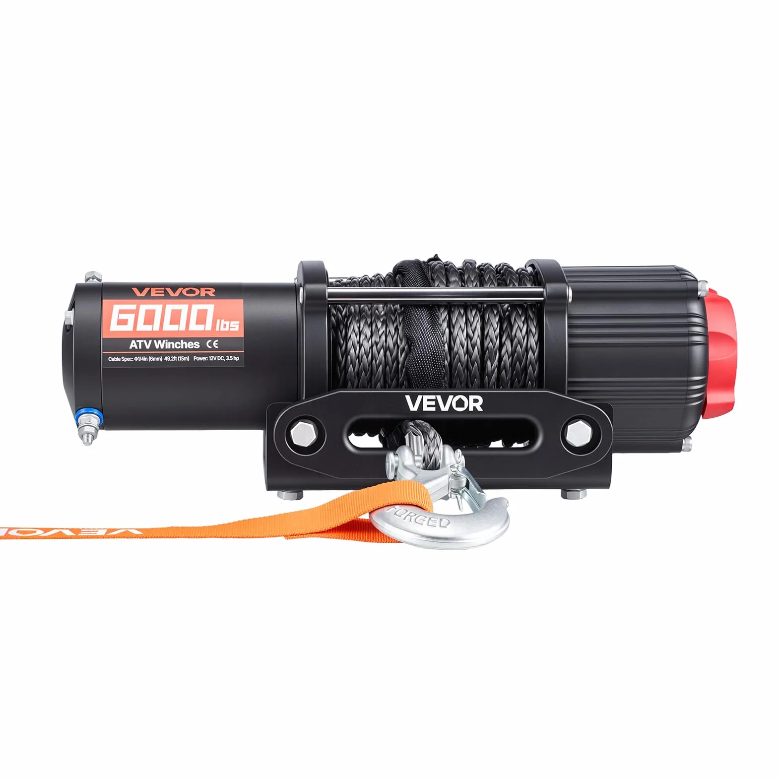 VEVOR Cabrestante Eléctrico 12V 2721 kg para ATV UTV con Cuerda Sintética de 6 mm x 15 m, Motor 2,6 kW, Control Remoto con Cable, Guía de Cable, Gancho y Soporte de Montaje para Exteriores Todoterreno