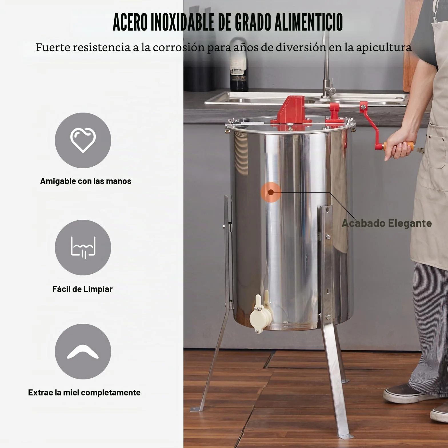 VEVOR Extractor de Miel Manual 2/4 Marcos Centrífuga Separador de Miel de Acero Inoxidable con Tapa Adecuado de Panal Tamaño Profundo 48x23 cm Tamaño Mediano 48x16 cm Altura Regulable para Apicultura