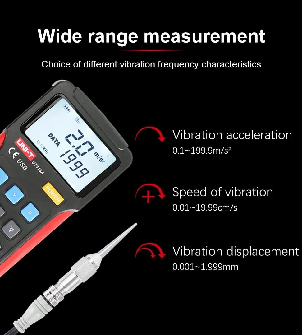 UNI-T UT315 A Digital Vibration Testers Digital vibrometer portable vibration measuring instrument Test & USB Interface