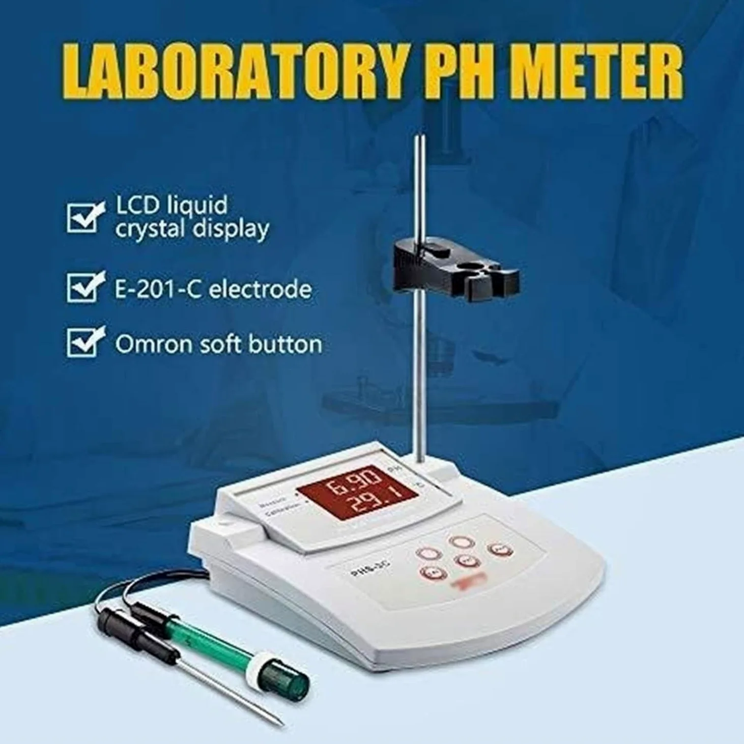 Genérico Medidor De Ph De Sobremesa para Laboratorio, Medidor De Ph Digital, Calibración Automática con Precisión De 0,01 Ph, Compensación De Temperatura De Doble Electrodo