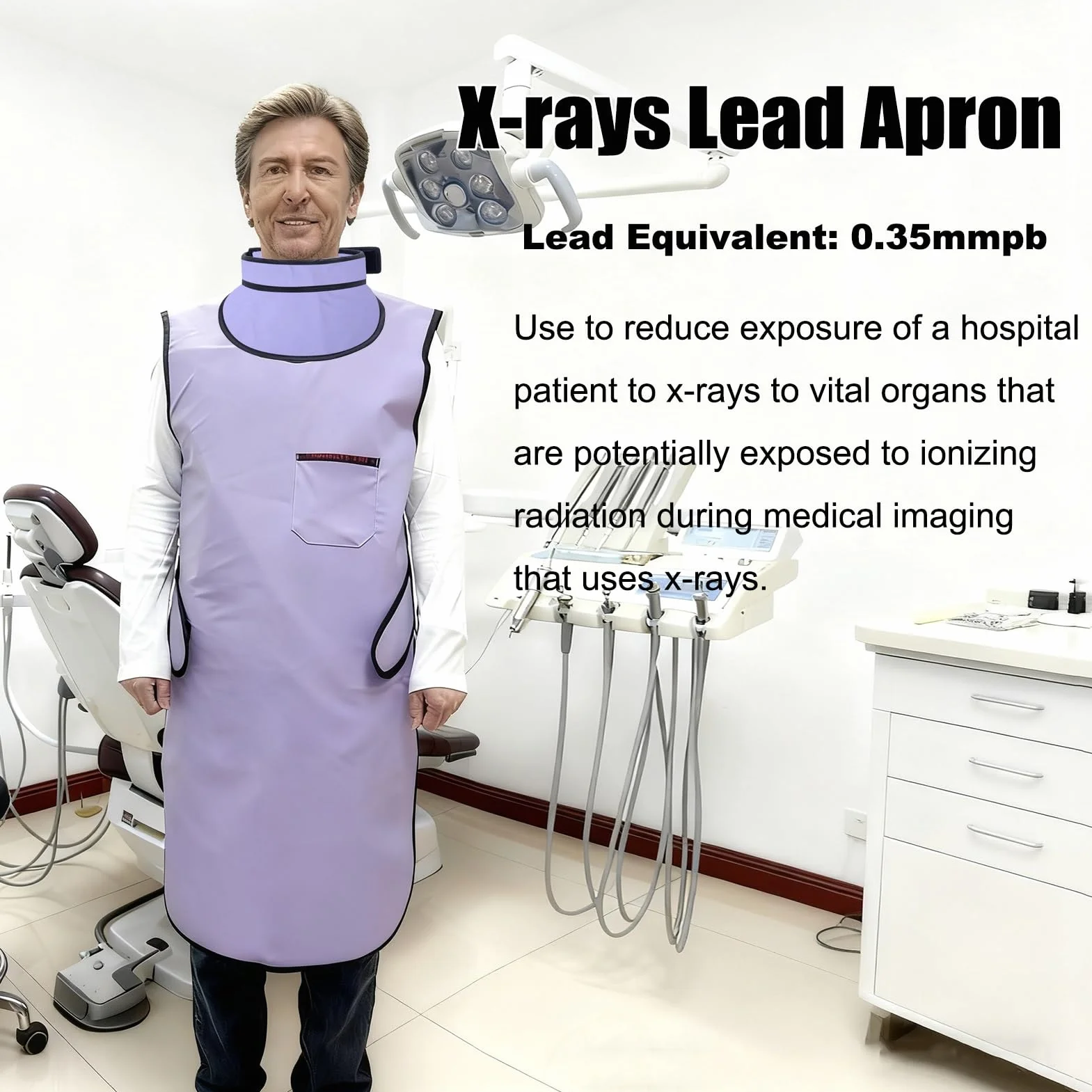 Delantal de Plomo Delantal De Plomo Para Rayos X De 0,35 Mmpb Con Collarín Protector Tiroideo Ajustable. Conjunto De Ropa De Plomo Para Protección Radiológica Para Laboratorio Dental(Small)