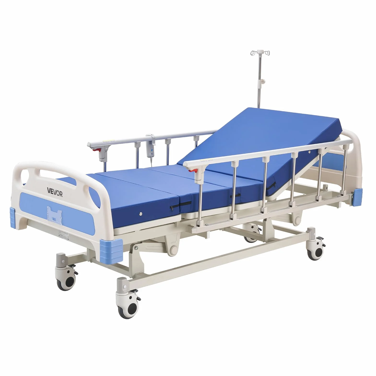 VEVOR Cama de Hospital Eléctrica de 3 Funciones, con Respaldo, Reposapiernas y Ajuste de Altura, Ruedas con Bloqueo, Colchón de Alta Densidad para Hospitalización en Easa, Capacidad de 250 kg