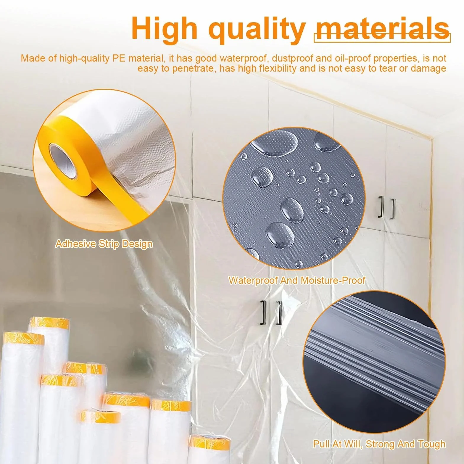Película Protectora en Aerosol Impermeable 3 Rollos 270 cm x 20 m Transparente Plástico Cubretodo